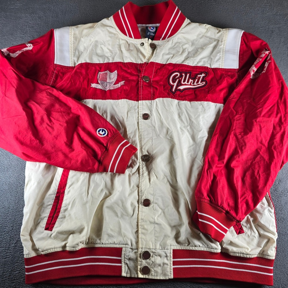 Vintage G-Unit Heavy Weight Raw Material Varsity Jacket Red Cream Mens XL